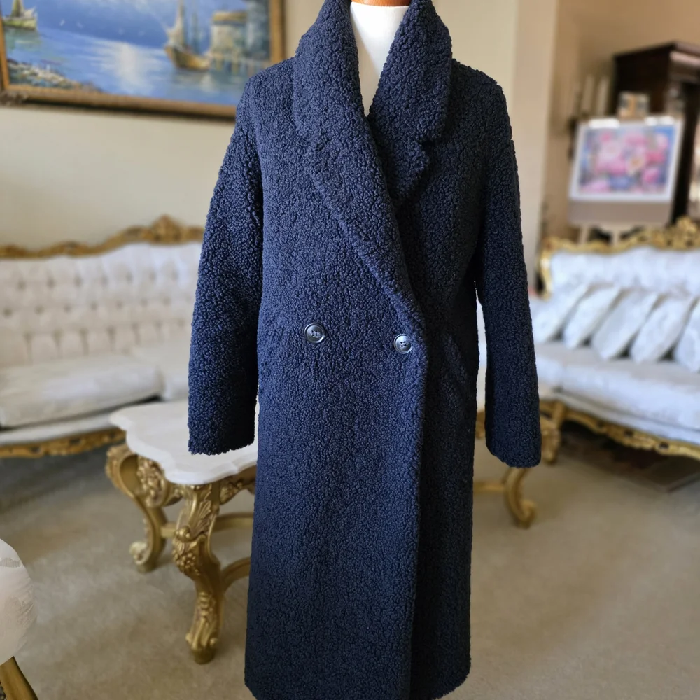 Zara Navy color Teddy Coat- Oversized - Picture 1 of 9